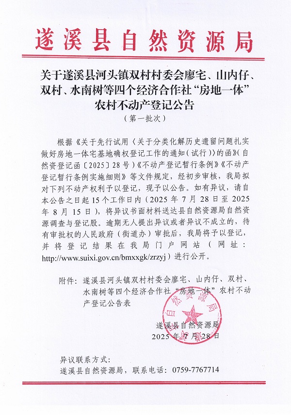 河頭鎮(zhèn)雙村村委會廖宅等四個經(jīng)濟合作社經(jīng)濟合作社不動產(chǎn)登記公告（第一批次）（歷史遺留問題）_頁面_1.jpg